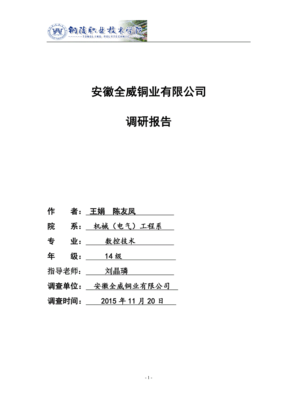 安徽全威铜业有限公司调研报告_第1页