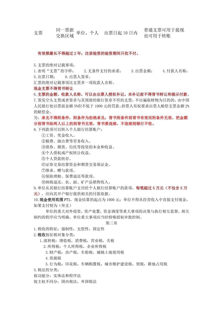 会计从业资格证《财经法规与会计职业道德》考试重点-加粗-红色-表格-全面简洁_第5页