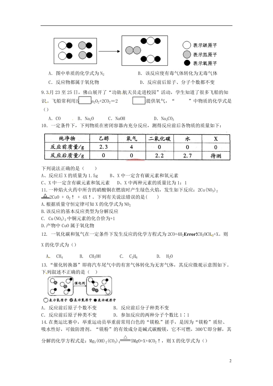 陕西省咸阳市2018届九年级化学上学期第四次周考试题(无答案) 新人教版_第2页