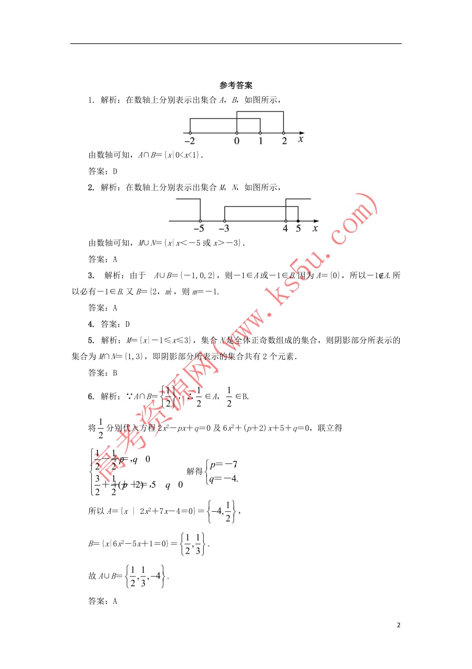 高中数学 第一章 集合 1.2 集合之间的关系与运算 1.2.2 集合的运算自我小测 新人教B版必修1_第2页