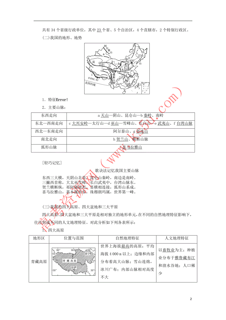 （新课改省份专用）2020版高考地理一轮复习 第三部分 区域地理 第二章 中国地理 第一讲 中国地理概况学案（含解析）_第2页