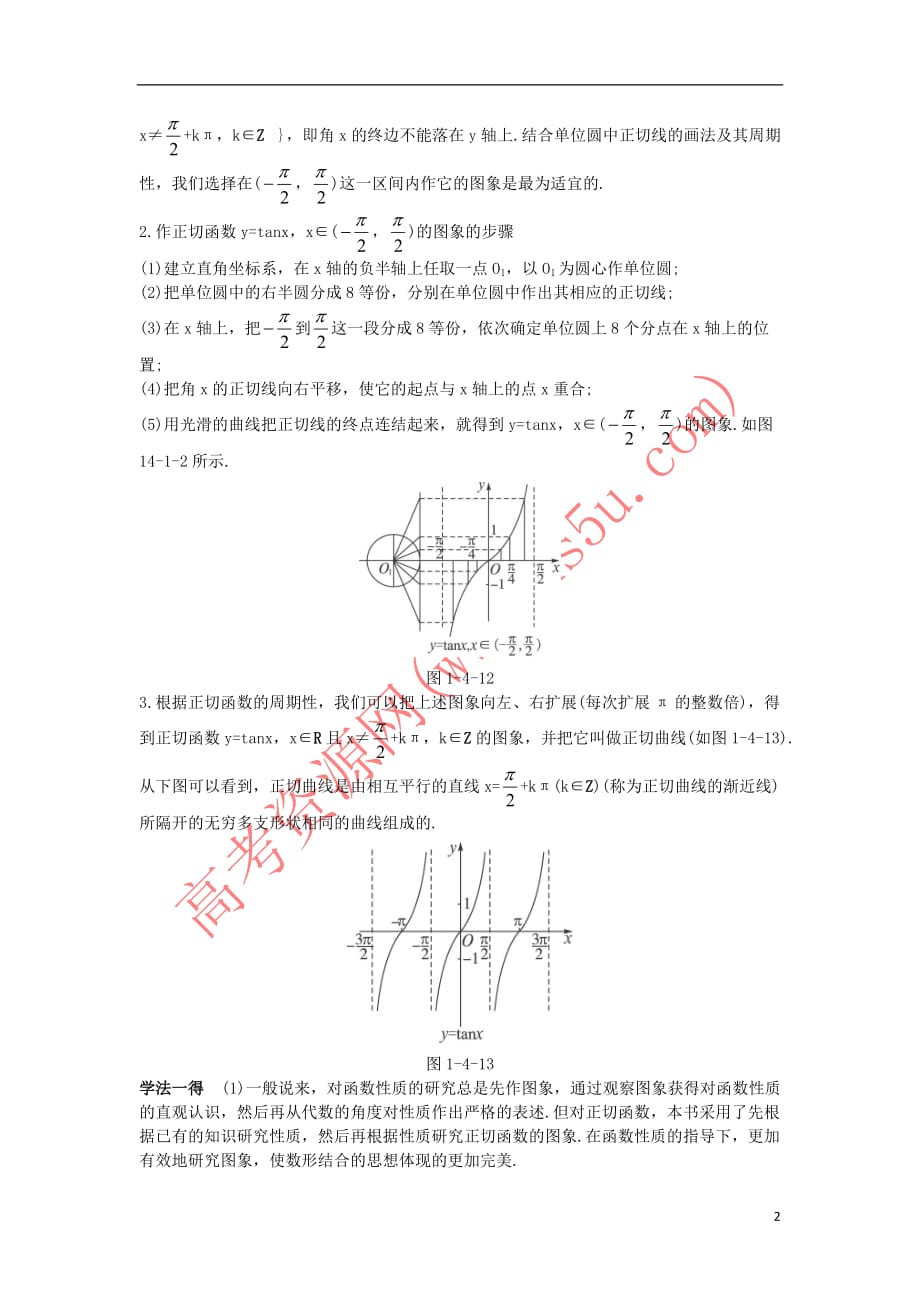 高中数学 第一章 三角函数 1.4 三角函数的图象与性质 1.4.3 正切函数的性质与图象知识巧解学案 新人教A版必修4_第2页