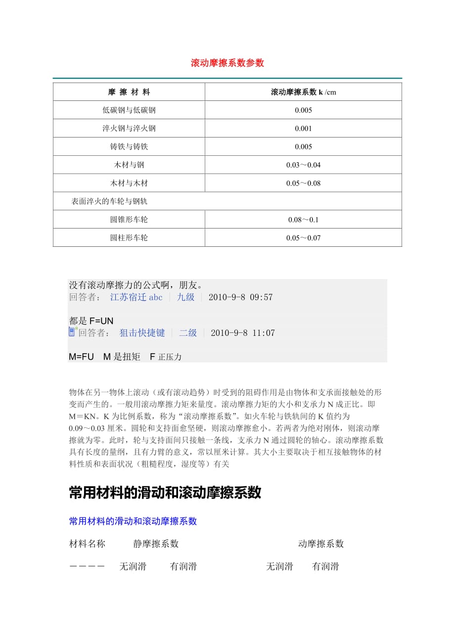 滚动摩擦系数参数与详解资料_第1页