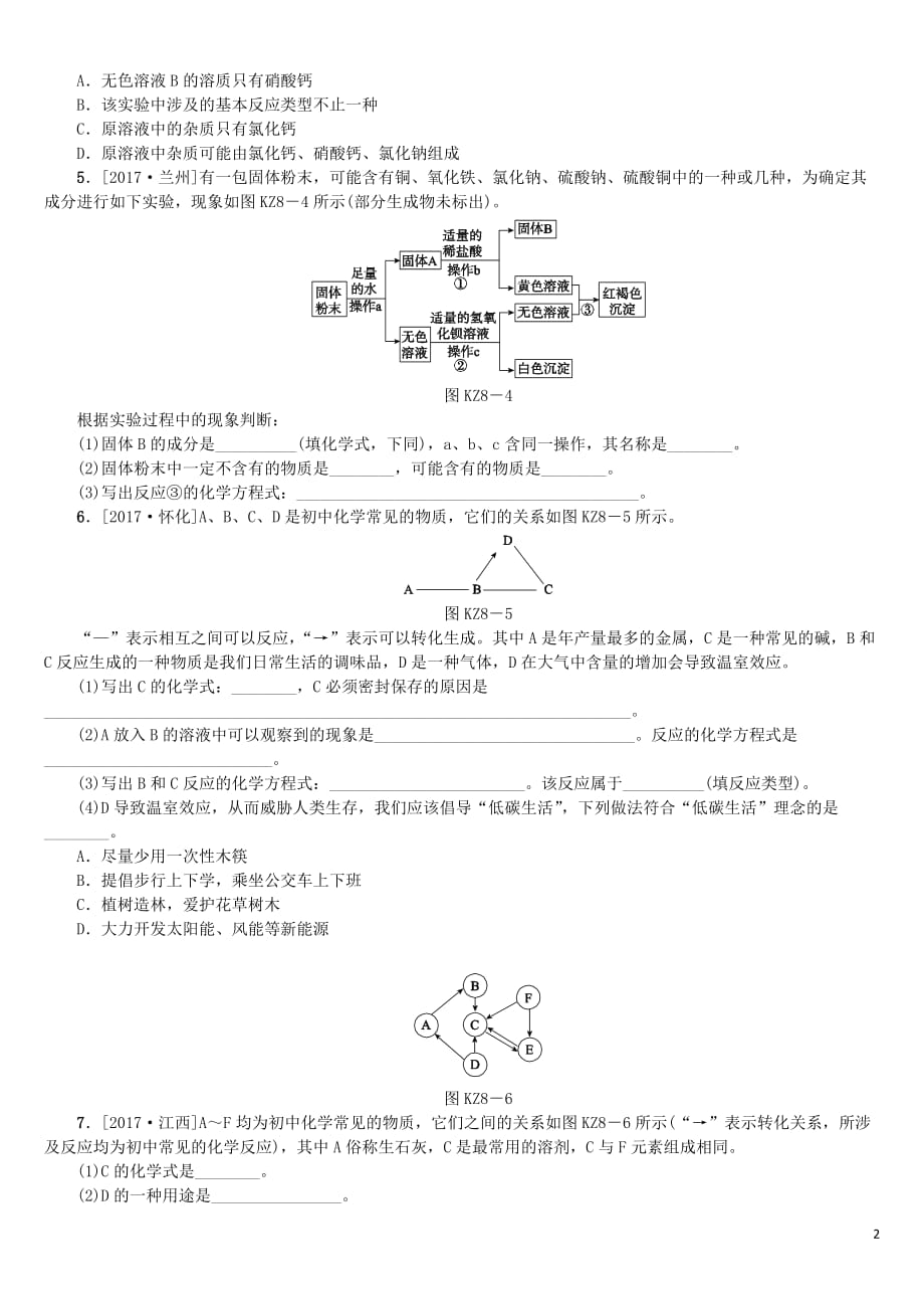 （山西专版）2018年中考化学复习方案 专题训练（八）物质的推断_第2页