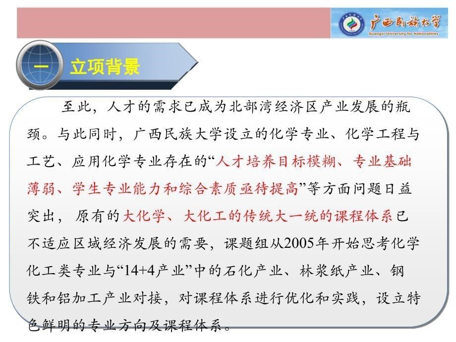 广西民大-面向北部湾经济区开放开发的化学化工类专业课程体系的优化与实践-2012年教学成果奖答辩20121120解析_第5页