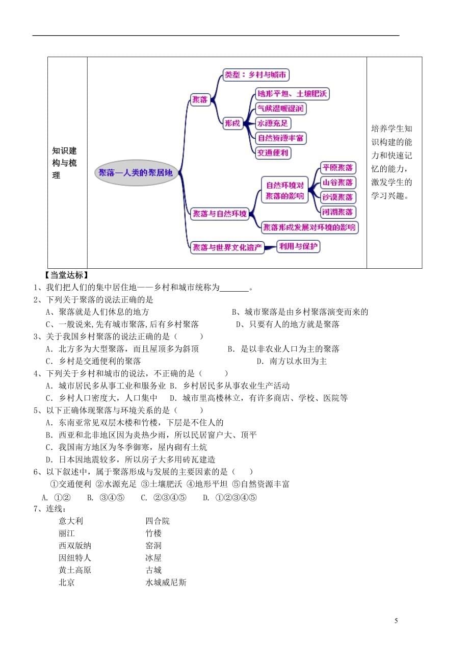 （水滴系列）七年级地理上册 5.3 聚落 人类的聚居地教案 （新版）商务星球版_第5页