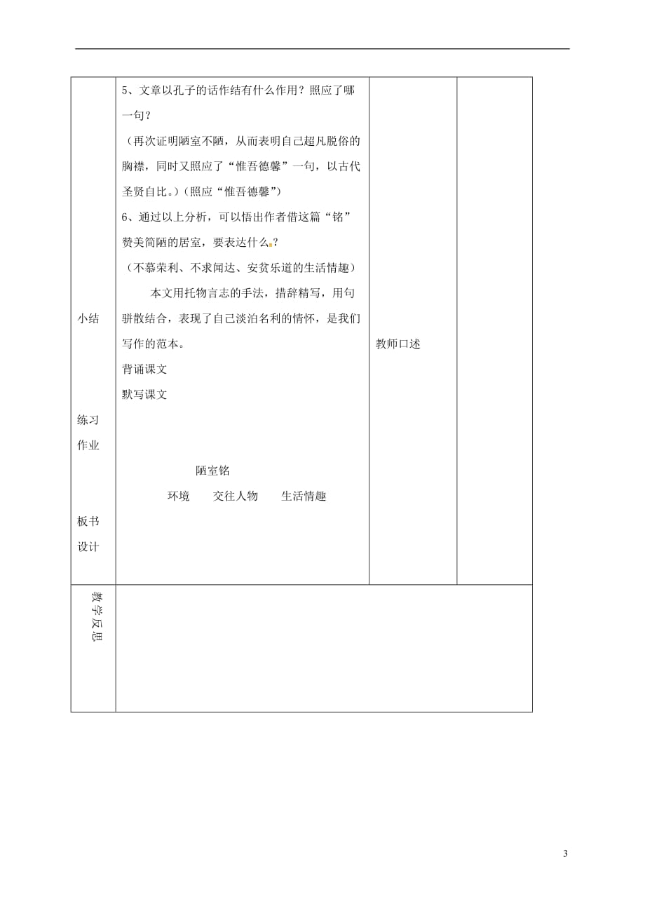 （2016年秋季版）吉林省长春市七年级语文上册 20 陋室铭复习教案 长春版_第3页