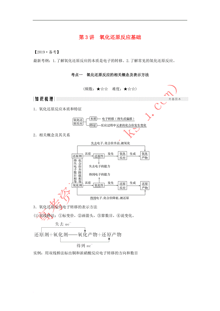 （人教通用版）2020高考化学新一线大一轮复习 第二章 第3讲 氧化还原反应基础讲义+精练（含解析）_第1页