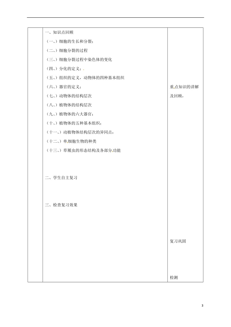 陕西省石泉县七年级生物上册 2.2 细胞怎样构成生物体复习教案 (新版)新人教版_第3页