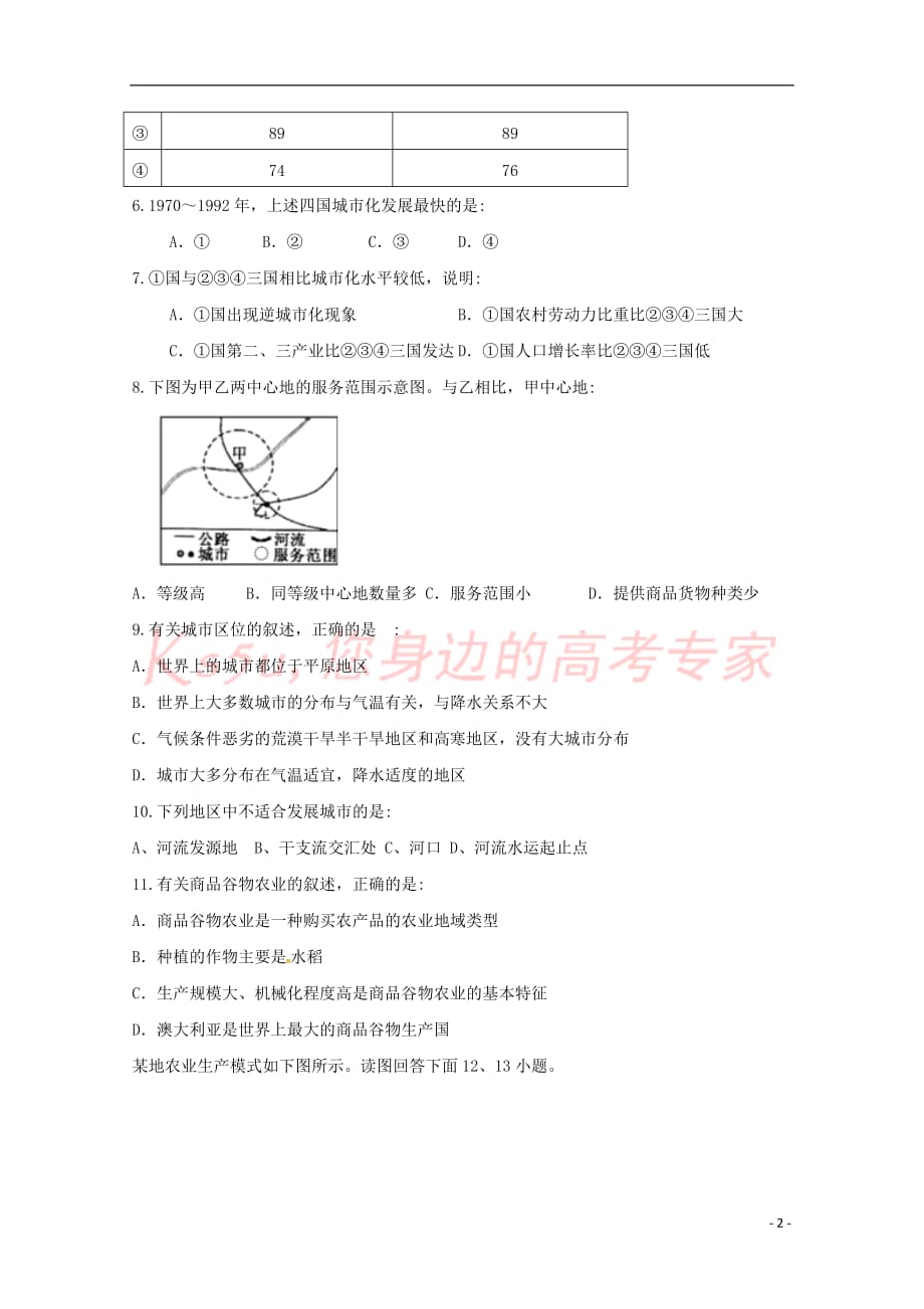 青海省2017－2018学年高一地理下学期第二次月考试题_第2页