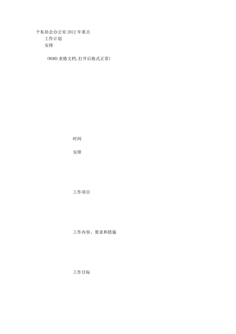 个私协会办公室2012年重点工作计划安 排表.docx_第1页