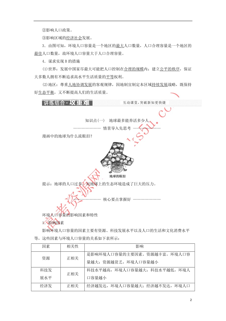 （新高考地区专用）2019高考地理 第一章 人口与环境 第三讲 人口的合理容量讲义 新人教版必修2_第2页