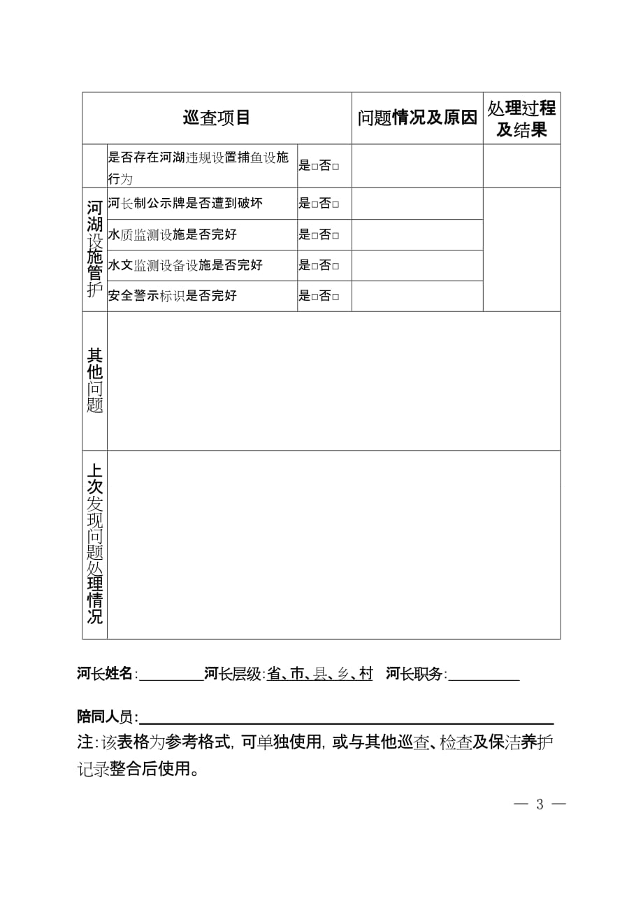 河长 巡 河 记 录 表资料_第3页