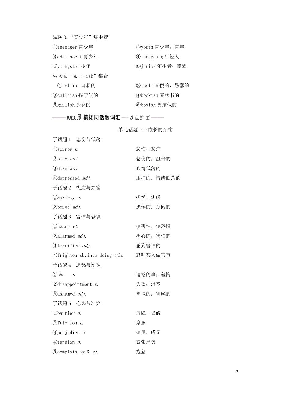 （全国通用）2020高考英语一轮复习 Unit 2 Growing pains讲义（含解析）牛津译林版必修1_第3页