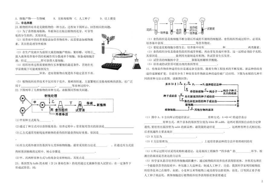 高中生物 专题2 2.1.2 植物细胞工程的实际应用同步练习（无答案）新人教版选修3_第2页