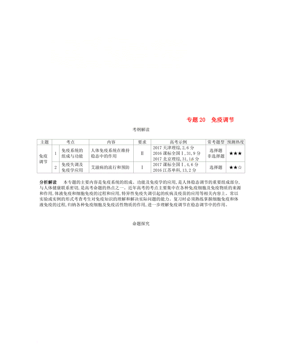 （新课标）2019版高考生物一轮复习 专题20 免疫调节讲学案_第1页