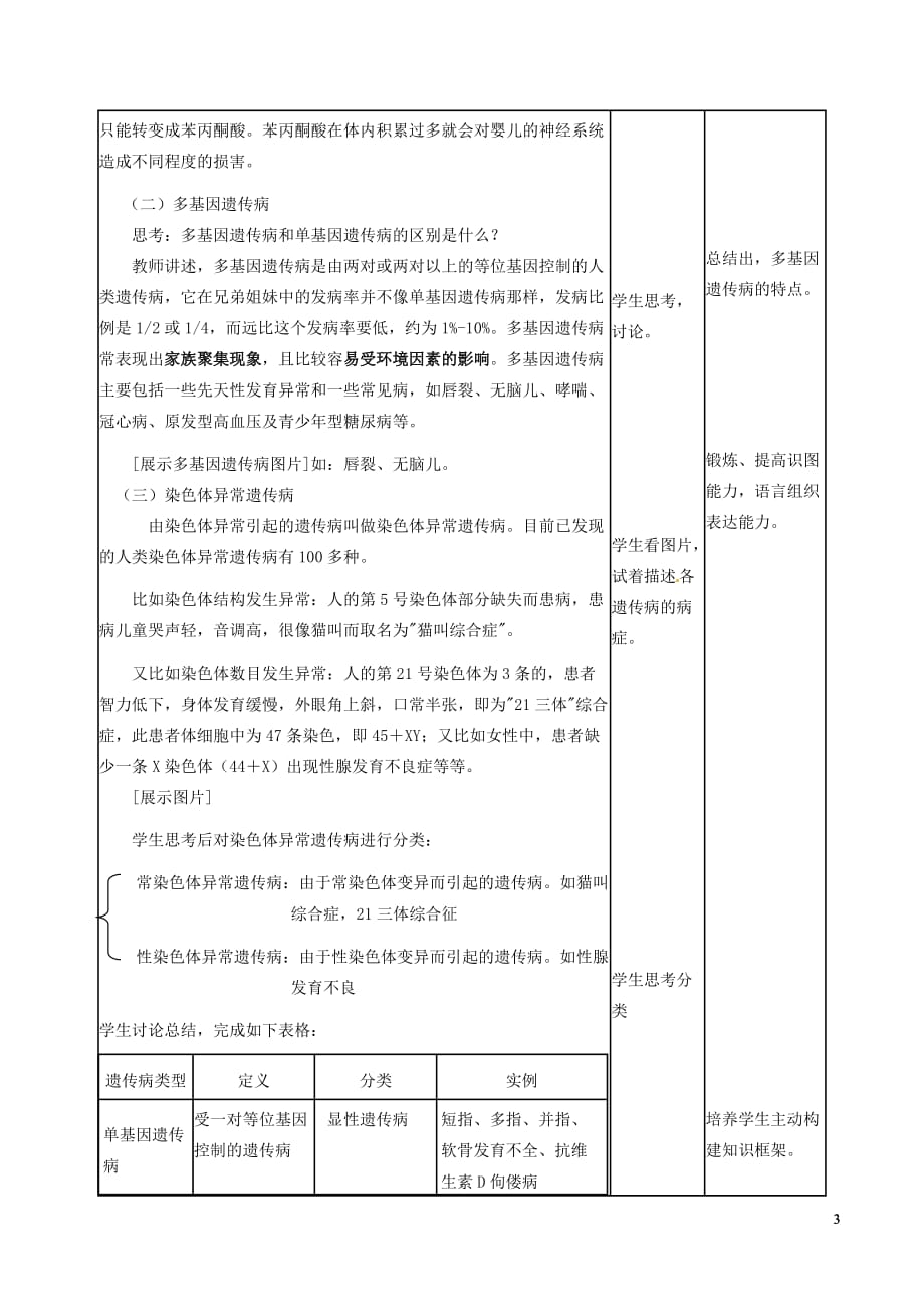 高中生物 第五章 基因突变及其他变异 5.3 人类遗传病教案 新人教版必修2_第3页