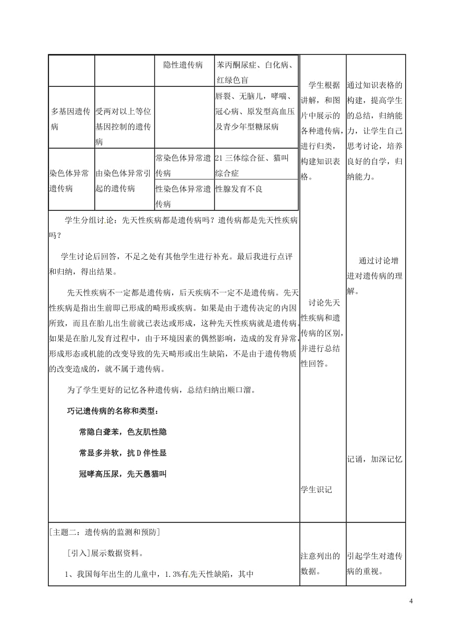 高中生物 第五章 基因突变及其他变异 5.3 人类遗传病教案 新人教版必修2_第4页