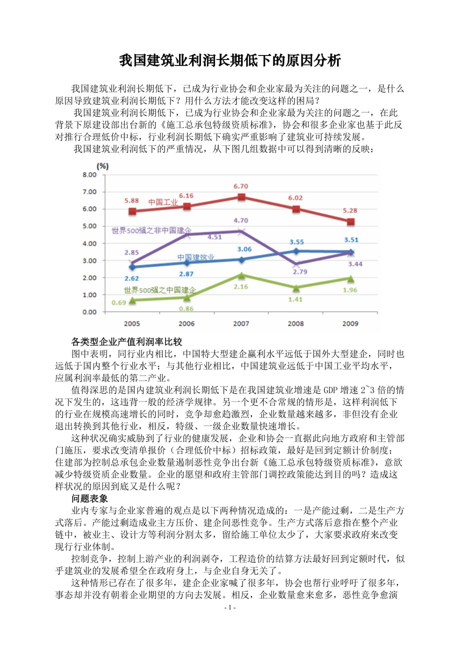 我国建筑业利润长期低下的原因分析_第1页