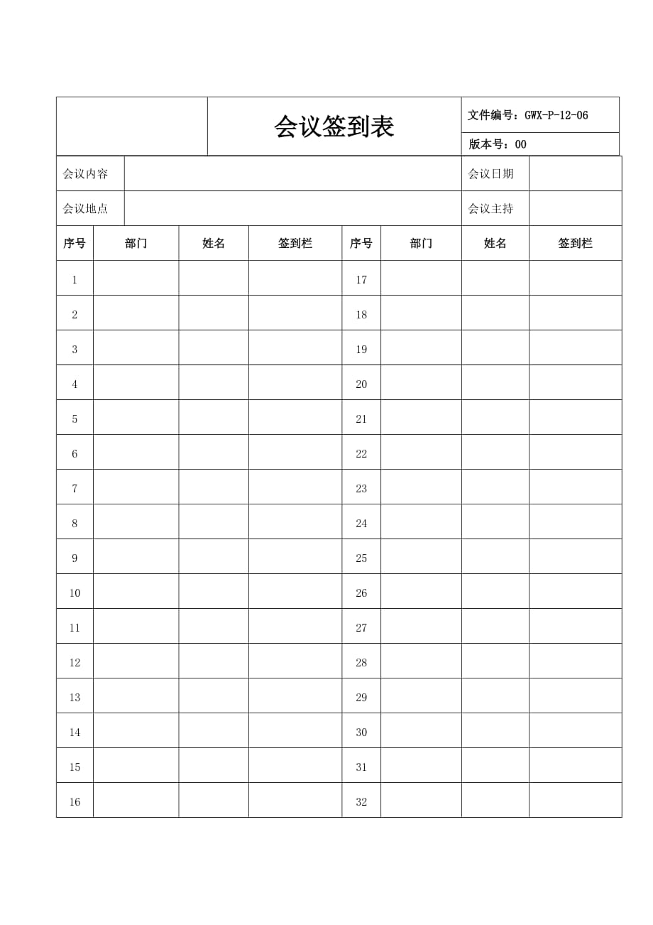 （精品）2019年会议签到表模板_第1页