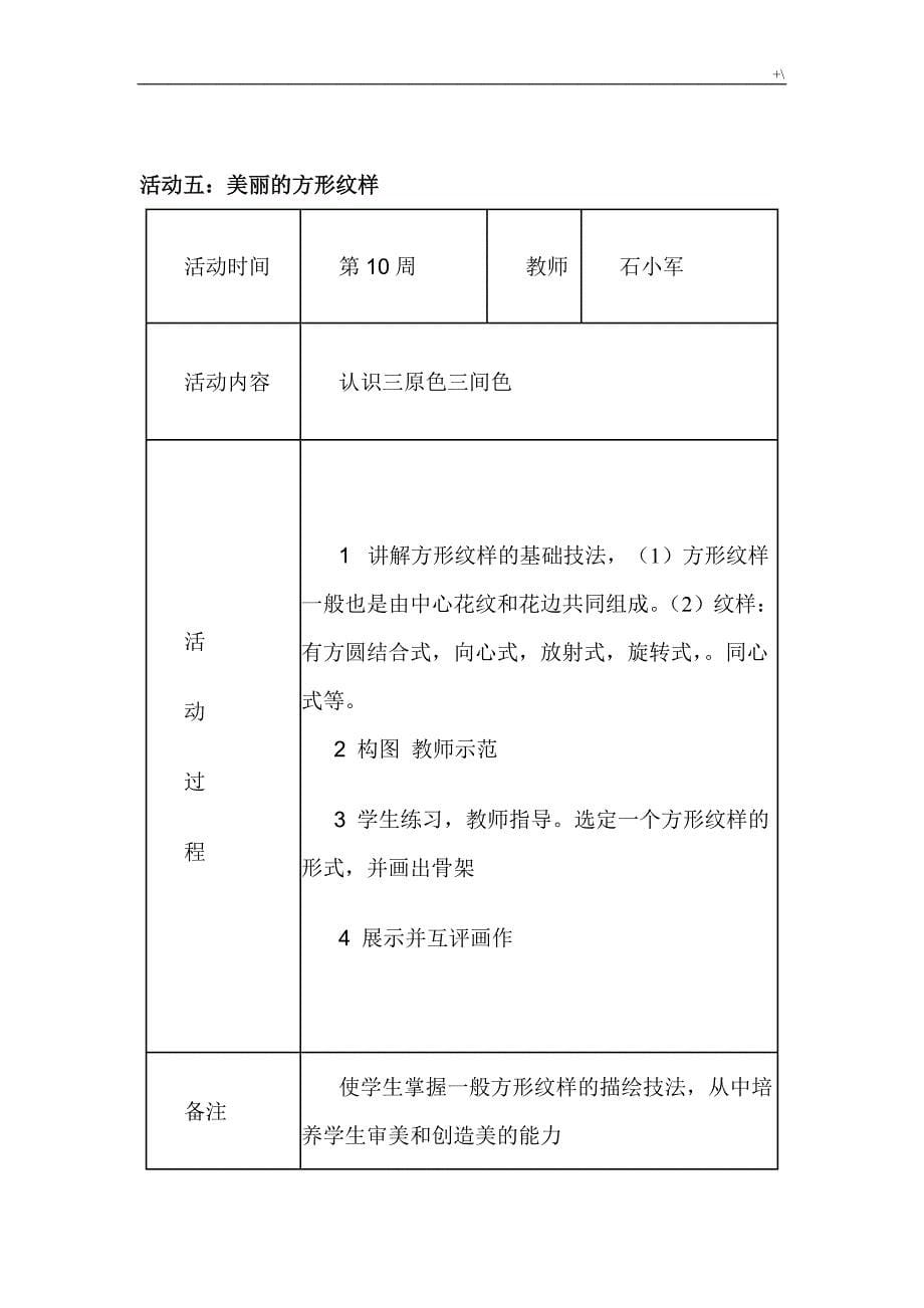 美术兴趣小组活动教案课程及其活动记录材料_第5页