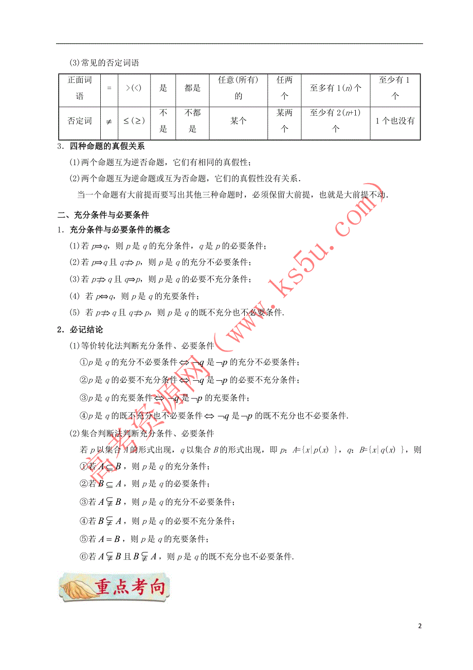 （全国通用）2018年高考数学 考点一遍过 专题02 命题及其关系、充分条件与必要条件（含解析）文_第2页