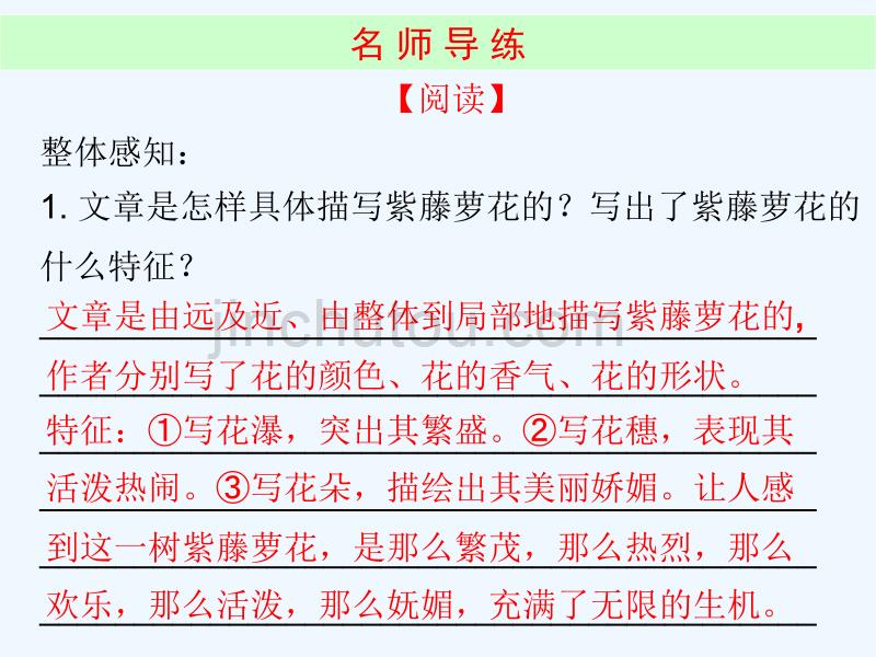 2017秋七年级语文下册 第5单元 第17课 紫藤萝瀑布 新人教版_第4页