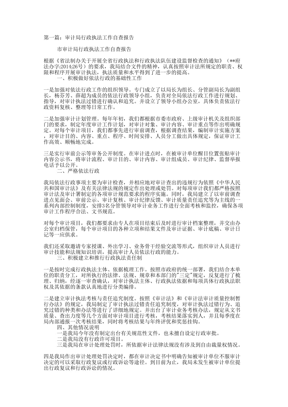 审计局行政执法工作自查报告(精选多 篇).docx_第1页