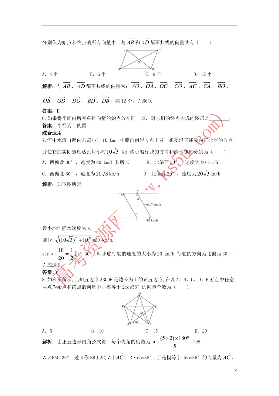 高中数学 第二章 平面向量 2.1 平面向量的实际背景及基本概念课后集训 新人教A版必修4_第2页