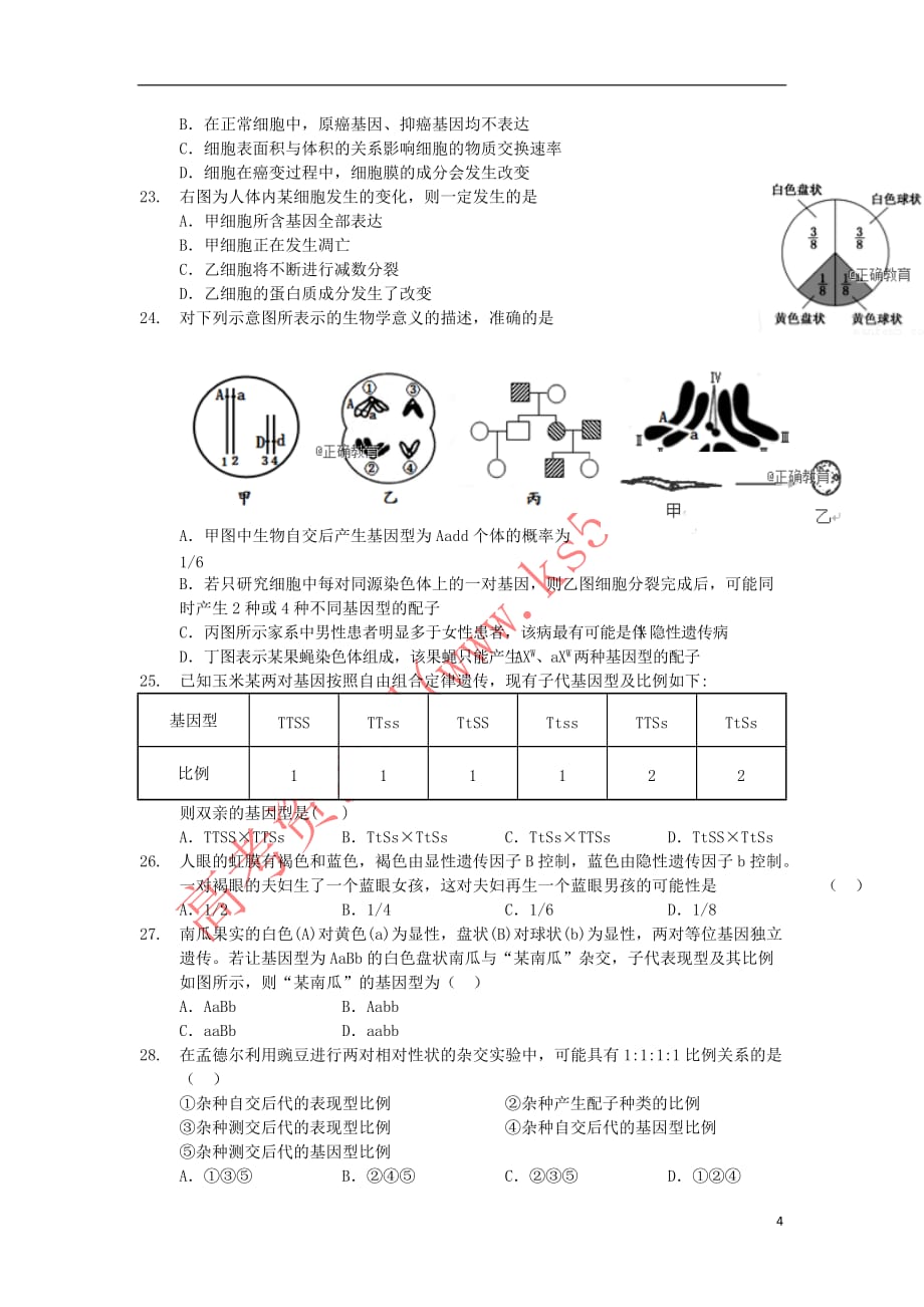 陕西省榆林市2017－2018学年高一生物下学期期中试题_第4页