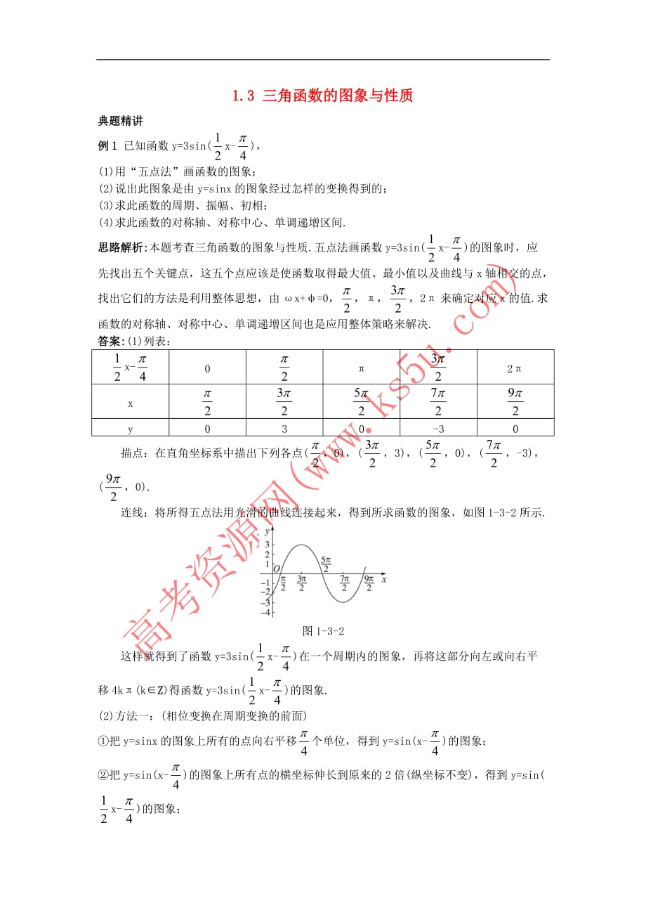 高中数学 第一章 基本初等函数（II）1.3 三角函数的图象与性质例题与探究 新人教B版必修4_第1页