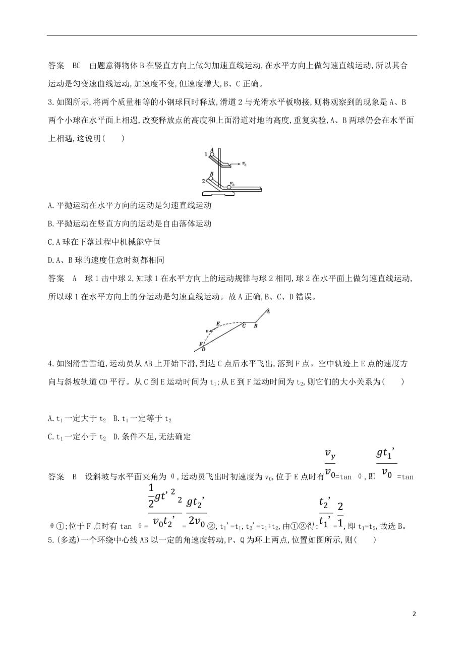 （北京专用）2019版高考物理一轮复习 第四章 曲线运动全章闯关检测_第2页