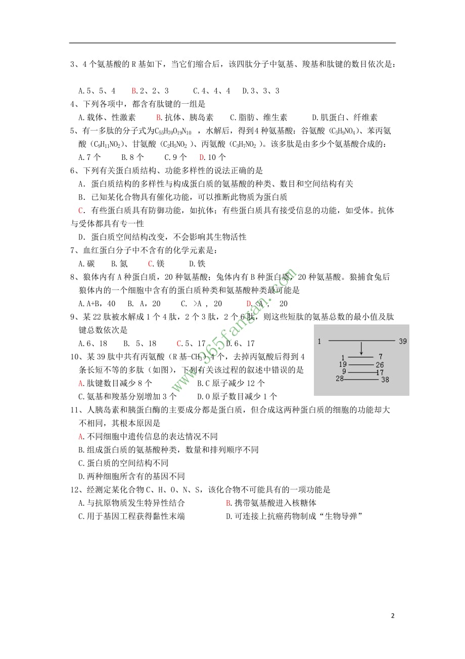 高中生物 全册复习提纲 第2章 组成细胞的分子 第2节 生命活动的主要承担者——蛋白质教案 新人教版必修1_第2页