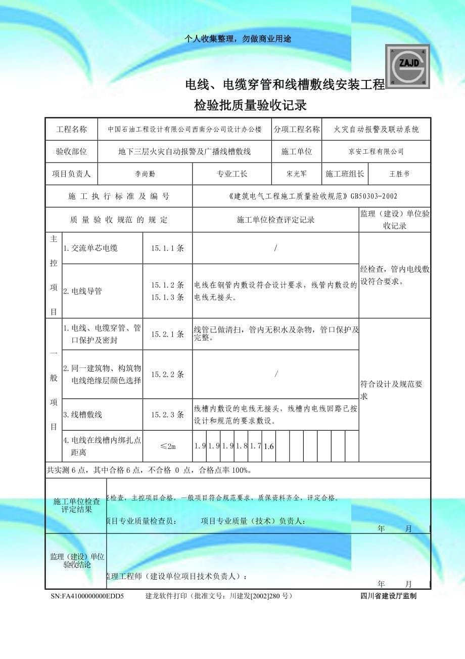 sg-a电线、电缆穿管和线槽敷线安装工程检验批质量验收记录_第5页