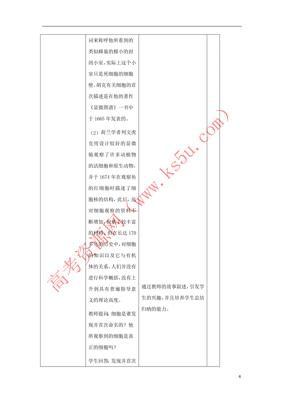 陕西省石泉县高中生物 第三章 细胞的基本结构 3.1 生命活动的基本单位－细胞教案 新人教版必修1_第4页