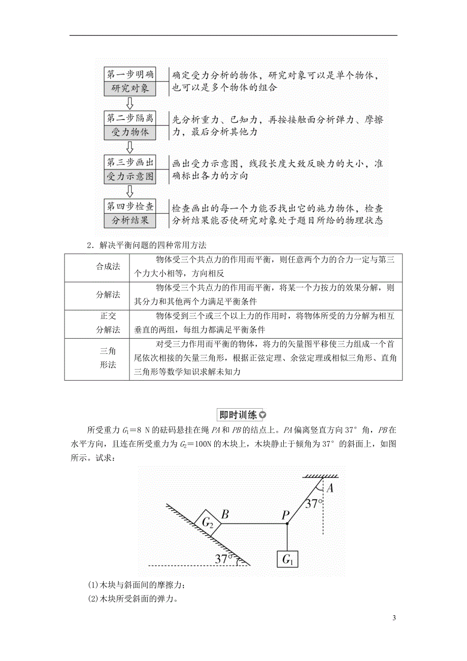 （全国版）2019版高考物理一轮复习 第2章 相互作用 第8课时 受力分析 共点力作用下物体的平衡（1）学案_第3页