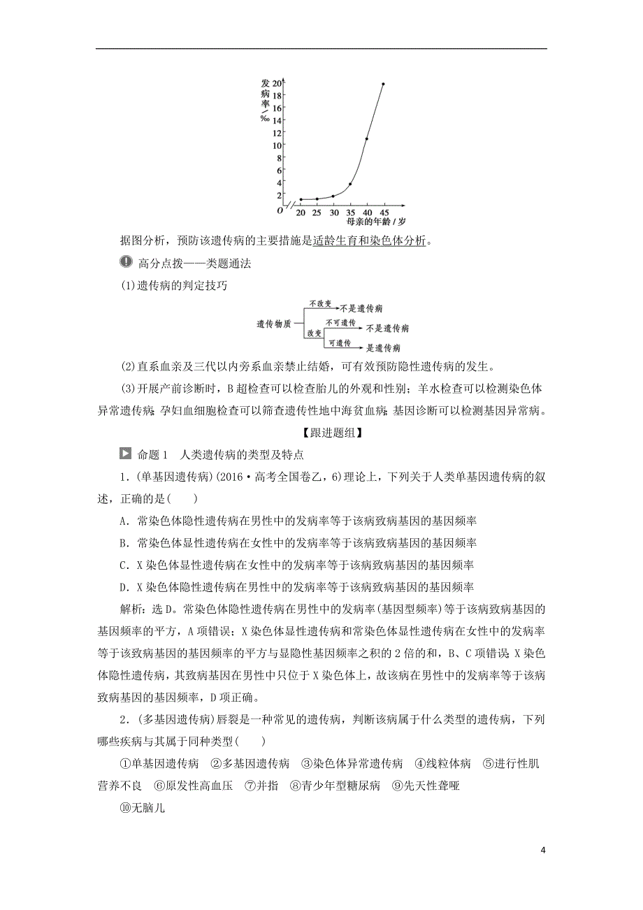 （全国）2018版高考生物大一轮复习 第五单元 遗传的基本规律与伴性遗传 第21讲 人类遗传病学案_第4页