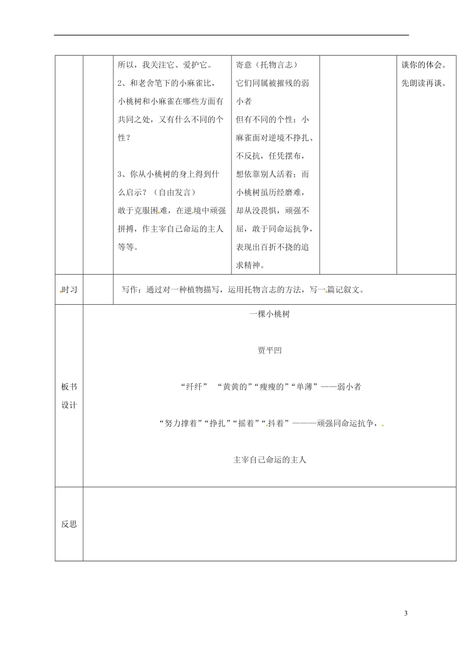 （2016年秋季版）吉林省通化市七年级语文下册 第五单元 18《一颗小桃树》导学案 新人教版_第3页