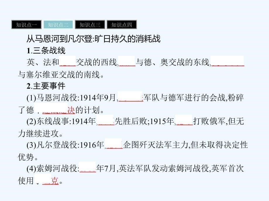 2017-2018学年高中历史 第一单元 第一次世界大战 第2课 惨烈的四年战事 岳麓版选修3_第5页