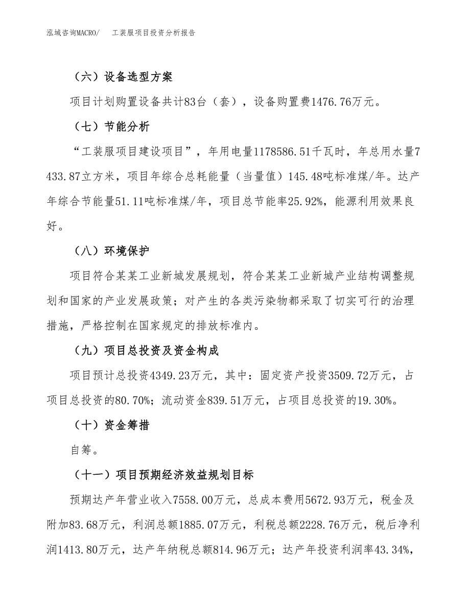 工装服项目投资分析报告（总投资4000万元）（20亩）_第5页