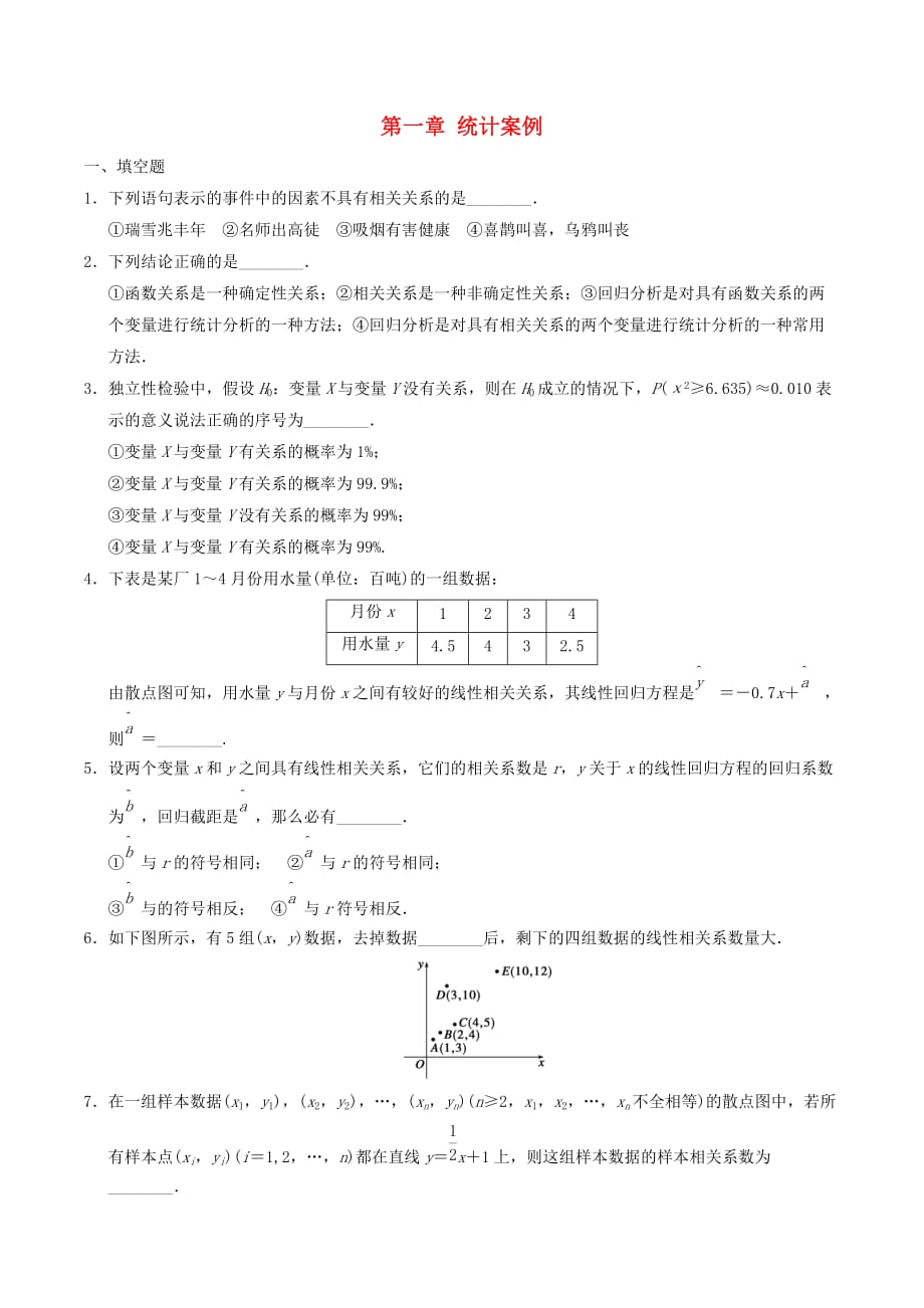 高中数学 第一章 统计案例章末复习检测 新人教A版选修1-2_第1页