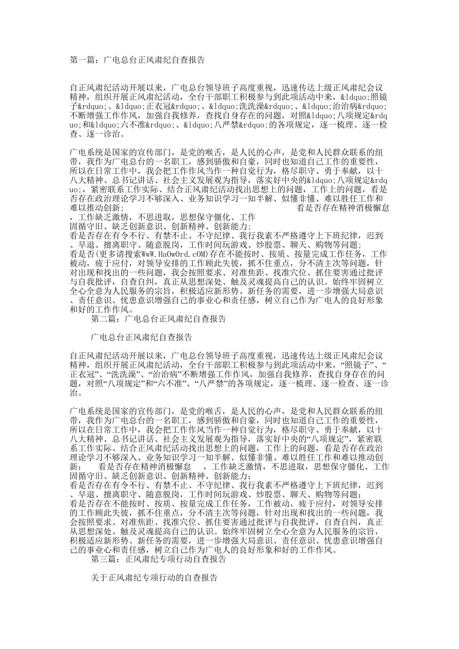 广电总台正风肃纪自查 报告.docx_第1页