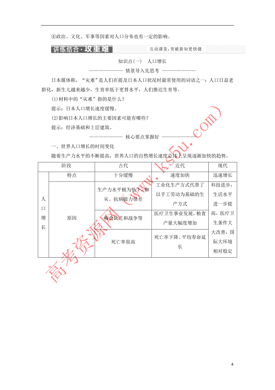 （新高考地区专用）2019高考地理 第一章 人口与环境 第一讲 人口增长与人口分布讲义 新人教版必修2_第4页