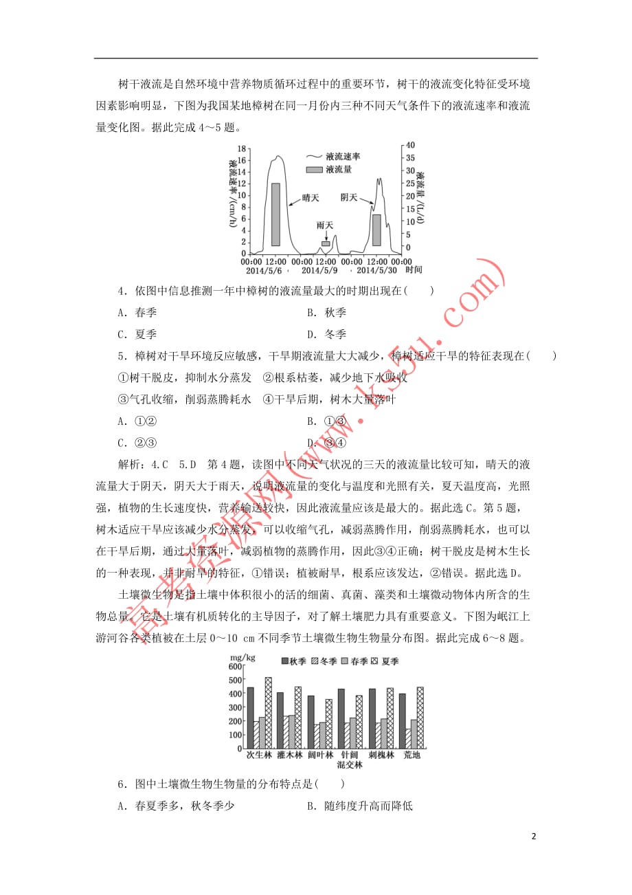 （新课改省份专用）2020版高考地理一轮复习 课时跟踪检测（十七）自然地理环境的整体性（含解析）_第2页