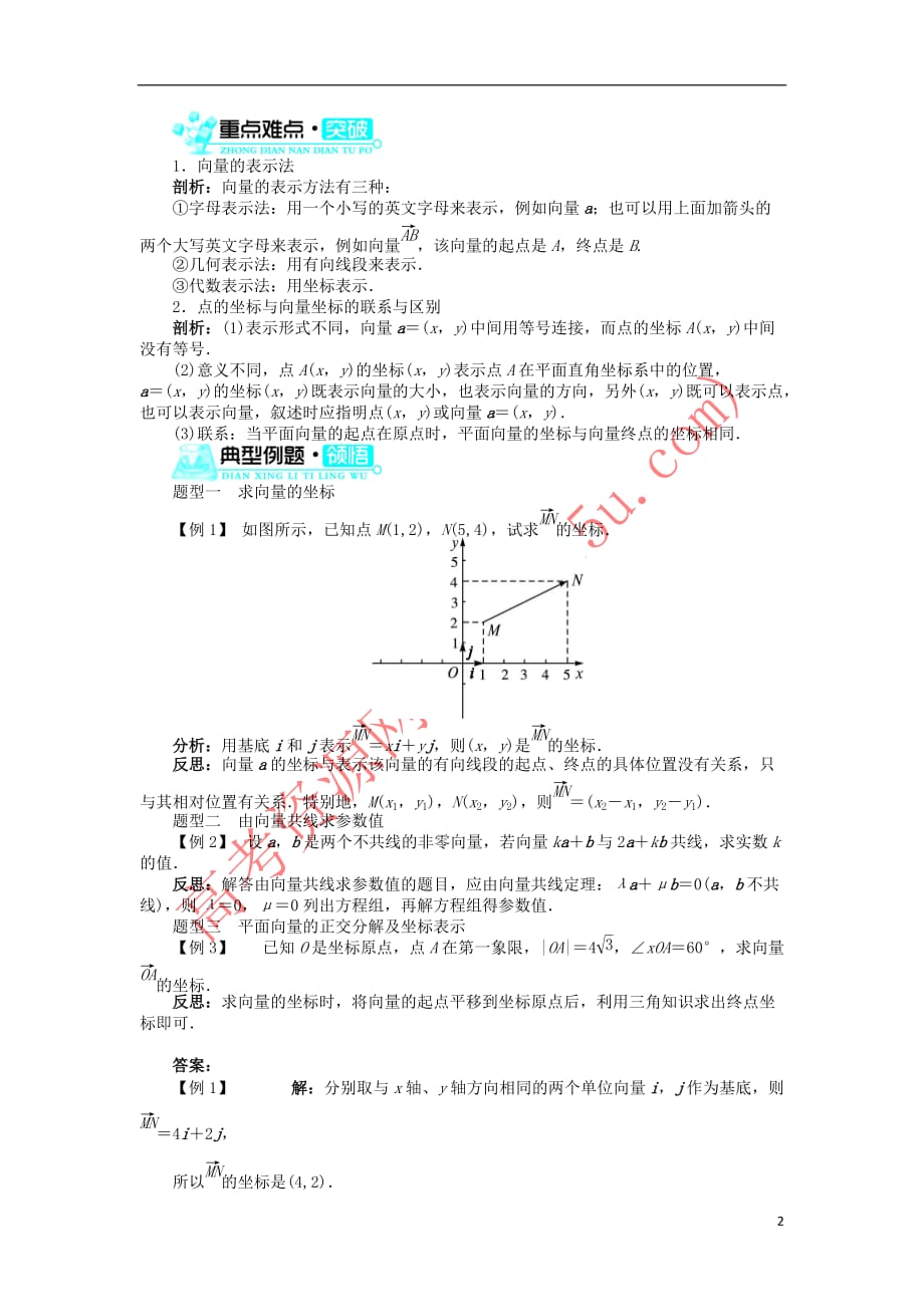 高中数学 第二章 平面向量 2.3 平面向量的基本定理及坐标表示 2.3.2 平面向量的正交分解及坐标表示导学案 新人教A版必修4_第2页