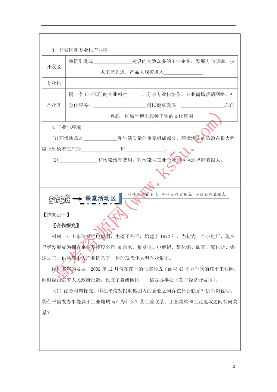 黑龙江省齐齐哈尔市高中地理 第三章 区域产业活动 3.3 工业区位因素与工业地域联系（第2课时）学案 湘教版必修2_第2页