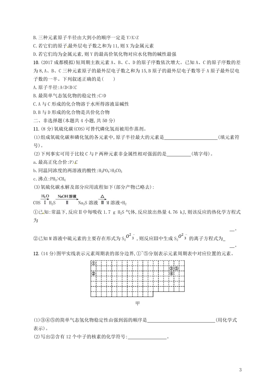 （新课标）2019版高考化学一轮复习 第五单元 物质结构 元素周期律 考点规范练15 元素周期表 元素周期律_第3页