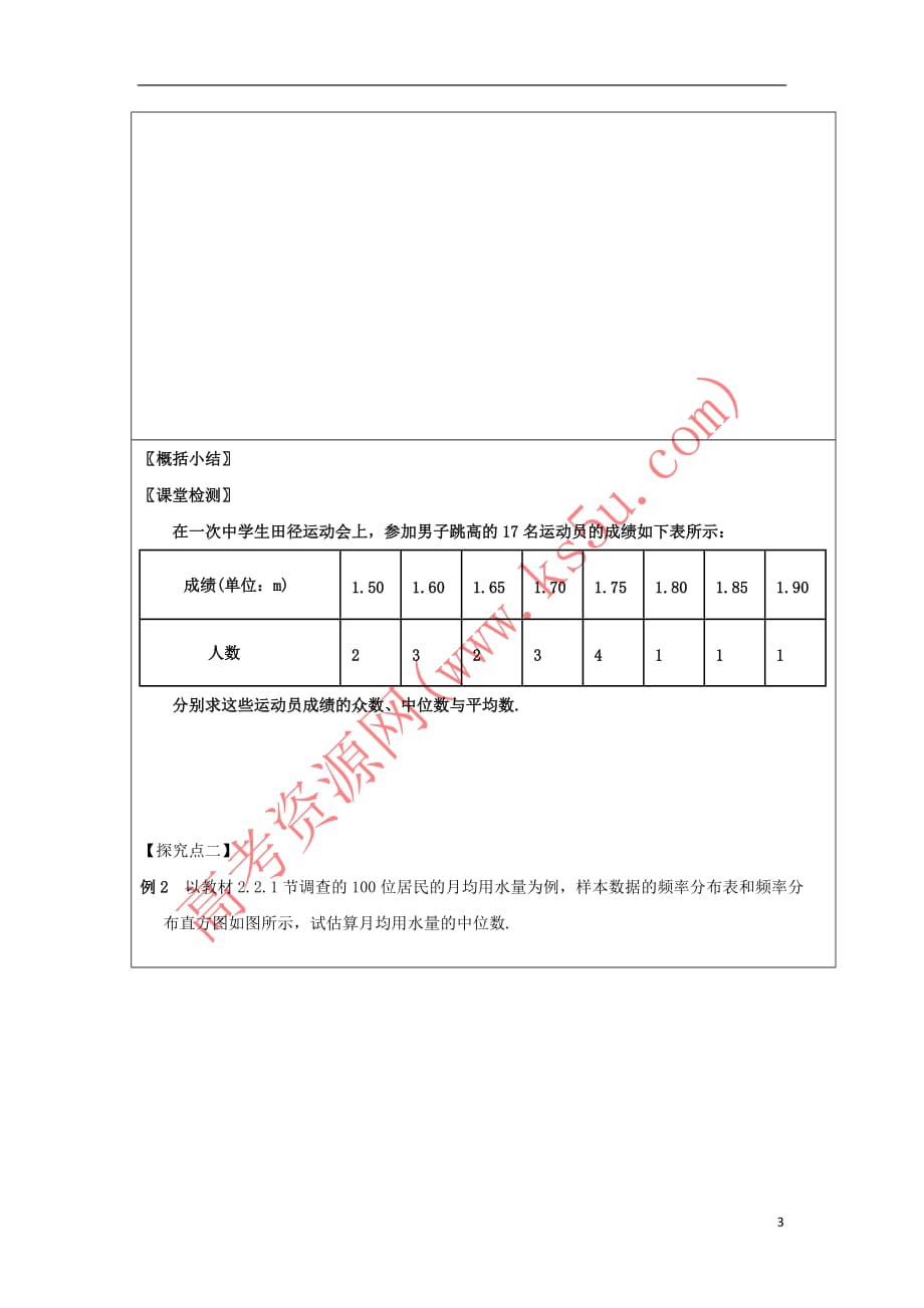 黑龙江省齐齐哈尔市高中数学 第二章 统计 2.2.2 用样本的数字特征估计总体的数字特征导学案（无答案）新人教A版必修3_第3页