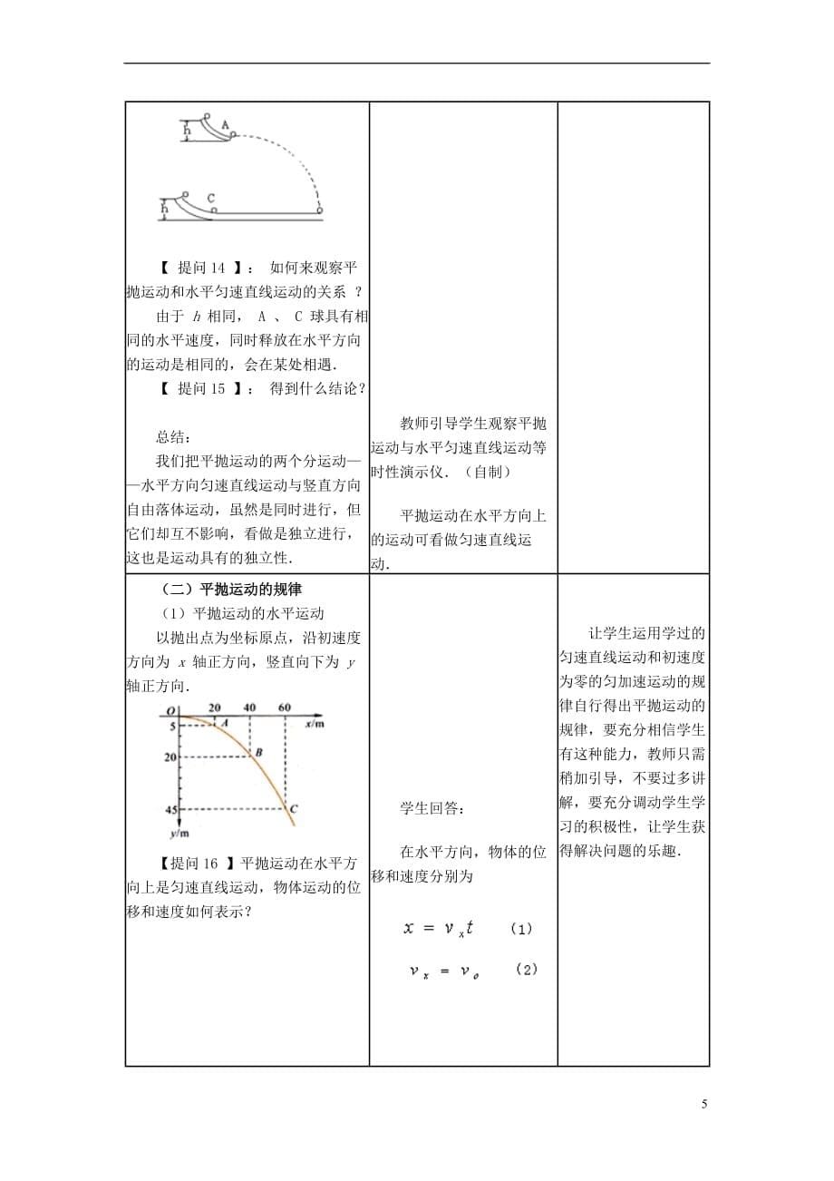 高中物理 第一章 抛体运动 3 平抛运动教案3 教科版必修2_第5页