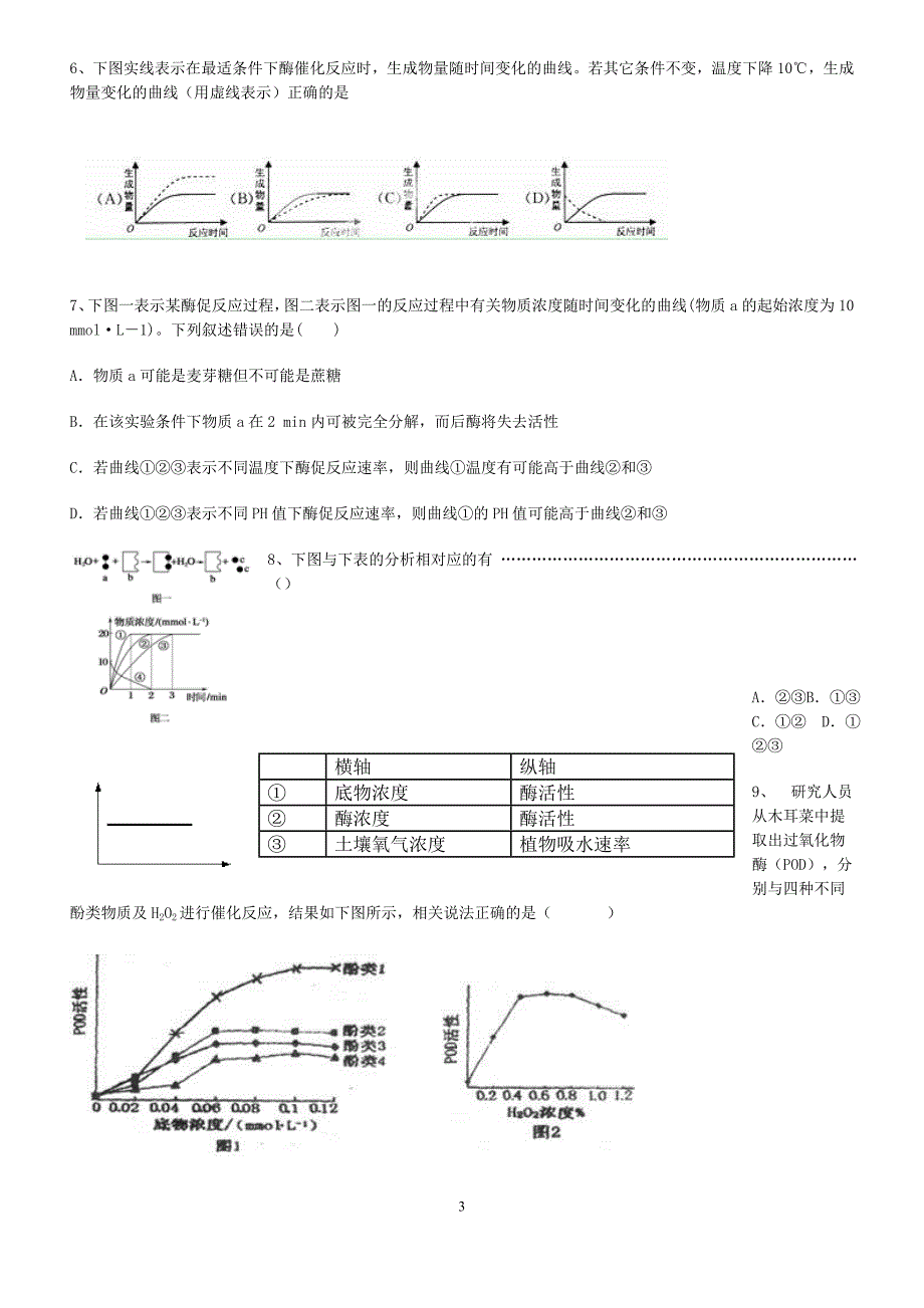 必修一酶、ATP呼吸作用习题(偏难)综述_第3页